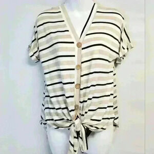 Women's Lime n Chili V Neck Solft Jersey tie at waist Multi Blouse Sz S